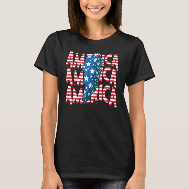 Camiseta American Lightning Bolt USA Flag 4th Of July Indep (Frente)