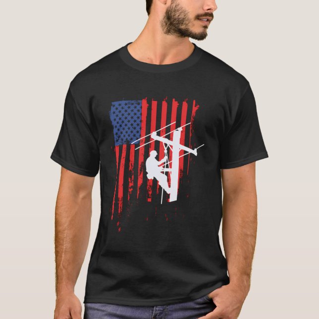 Camiseta American Lineman Flag Shirt Cable Lineman Gift Hoo (Frente)