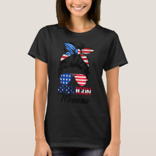 Camiseta American Meemaw Messy Bun Correspondendo 4 De Julh