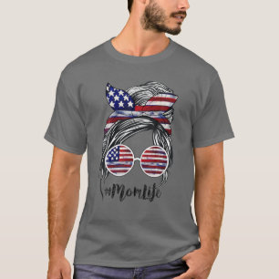 Camiseta American Mom Life Messy Bun 4Th Of July Sunglasses