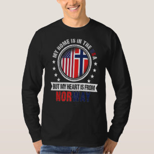 Camiseta American Norueguês Flag Heart da Noruega americana