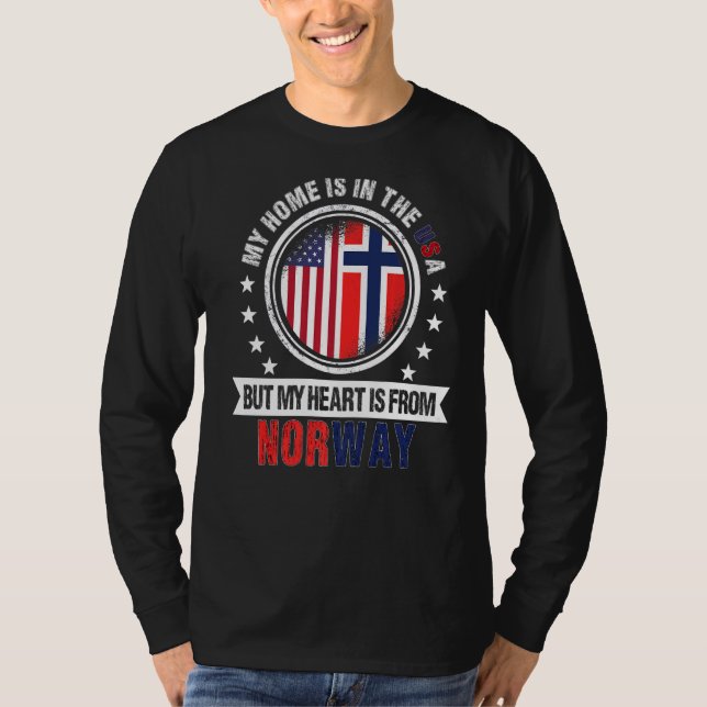 Camiseta American Norueguês Flag Heart da Noruega americana (Frente)