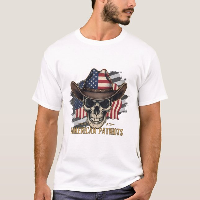 Camiseta American Patriot Cowboy Skull - USA Flag classic T (Frente)