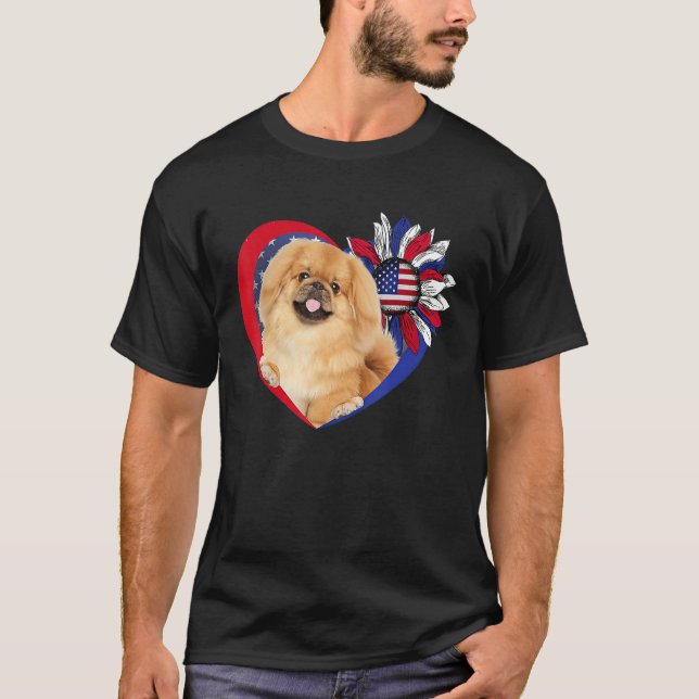 Camiseta American Pekingese Dog Heart 4th Of July USA Flag  (Frente)