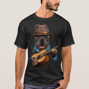Camiseta American Pit Bull errier tocando violão-guitarra