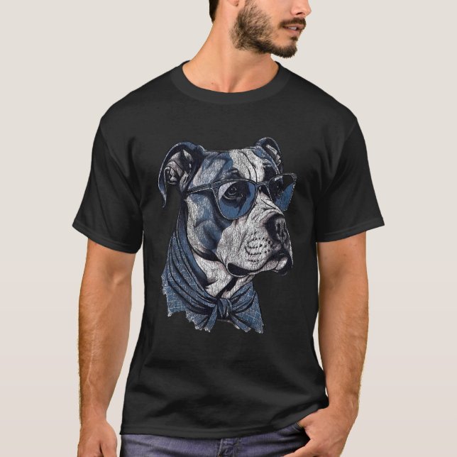 Camiseta American Pit Bull Terrier Engraçado Com Óculos Esc (Frente)