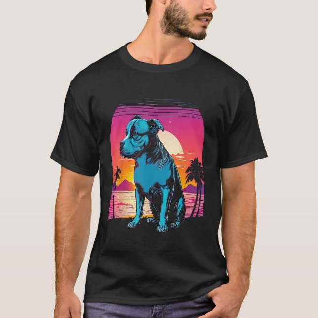 Camiseta American Pit Bull Terrier Retro 80s Style Sunset (Frente)