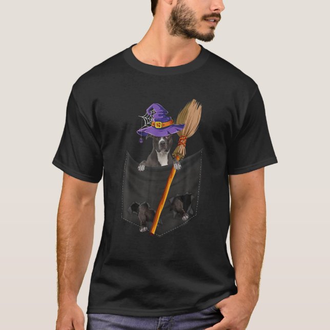 Camiseta American Pit Bull Terrier Witch Pocket Halloween D (Frente)