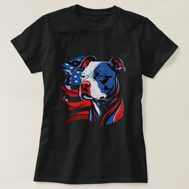 Camiseta American Pitbull com estrelas e faixas norte-ameri (Frente do Design)