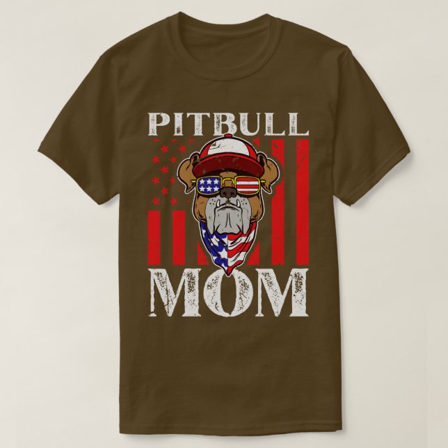 Camiseta American Pitbull Mãe EUA Bandeira (Frente do Design)