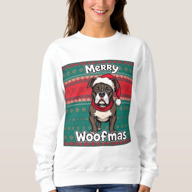 Camiseta American Pitbull Merry Woofmas (Frente)