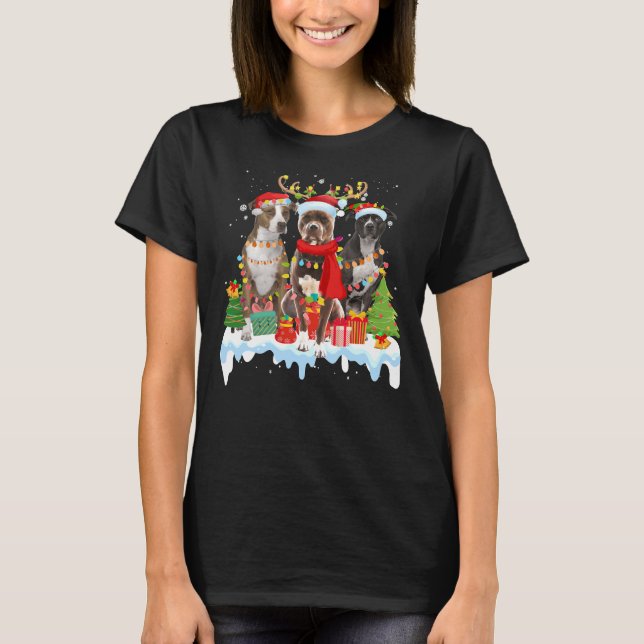 Camiseta American Pitbull Terrier Christmas Lights Papais n (Frente)