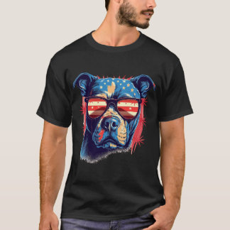 Camiseta American Pitbull Terrier De Óculos De Sol Bandeira