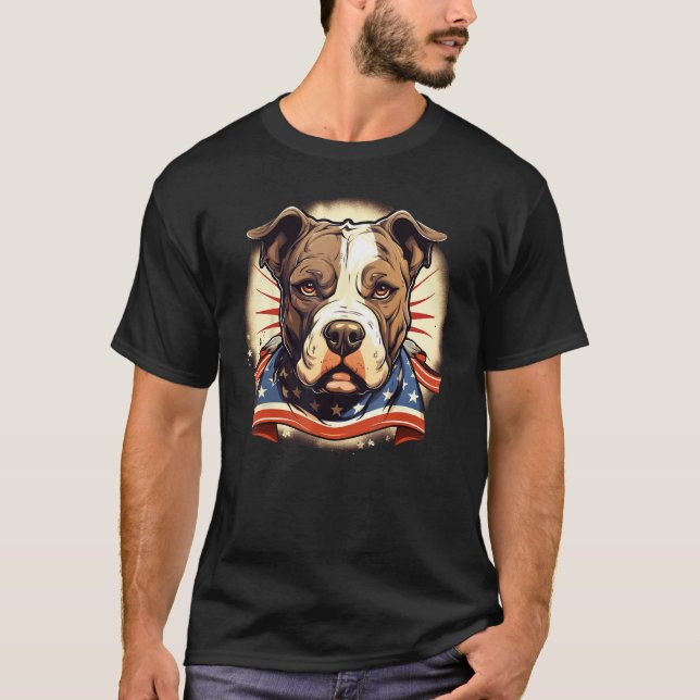 Camiseta American Pitbull Terrier engraçado com a bandeira  (Frente)