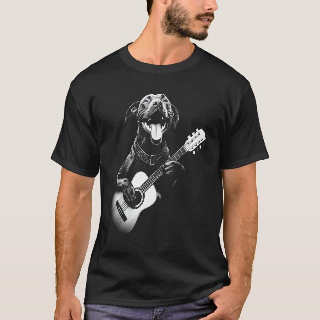 Camiseta American Pitbull Tocando Guitarra - Cachorro Funçã (Frente)