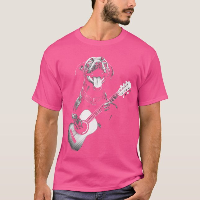 Camiseta American Pitbull Tocando Guitarra - Cachorro Funil (Frente)
