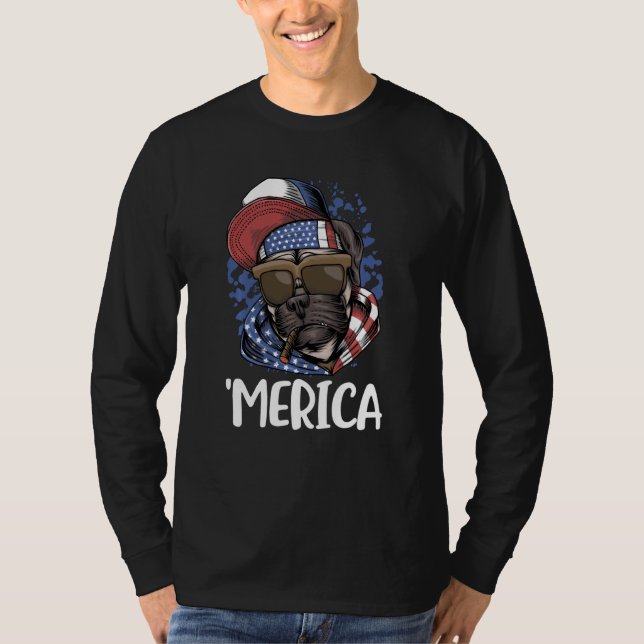 Camiseta American Pug Usa 4 de julho Patriótico Vermelho Az (Frente)