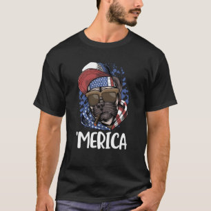 Camiseta American Pug Usa 4 de julho Patriótico Vermelho Az