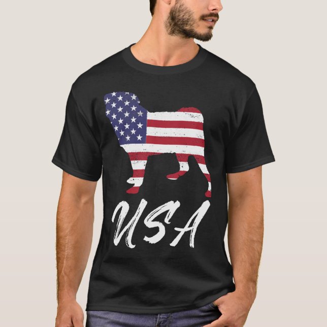 Camiseta American Pug USA Flag TShirt para Pug Lovers Essen (Frente)