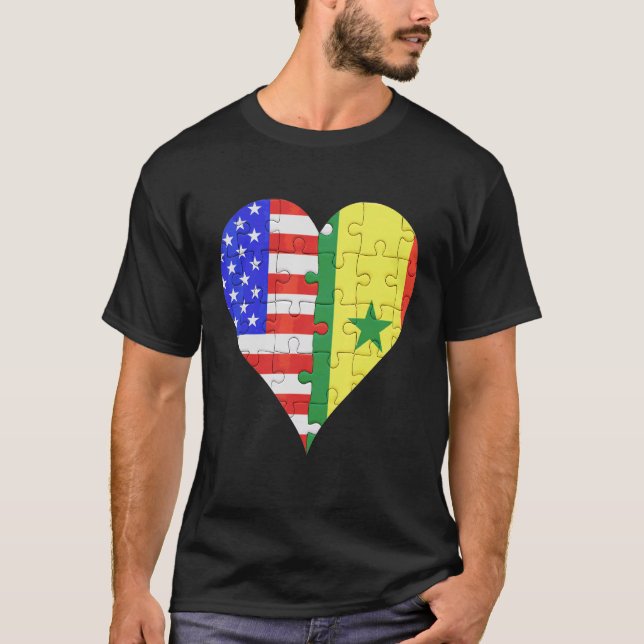Camiseta American Senegal Flag Heart (Frente)
