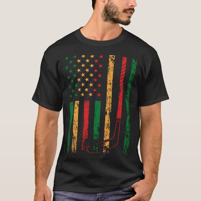 Camiseta American Sports Flag Black History Month Ice Hocke (Frente)