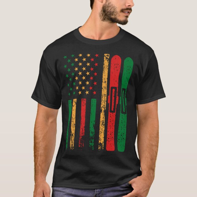 Camiseta American Sports Flag Black History Month Snow Skii (Frente)