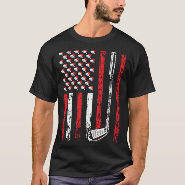 Camiseta American Sports Flag Christmas Santa Hat Golf Club (Frente)