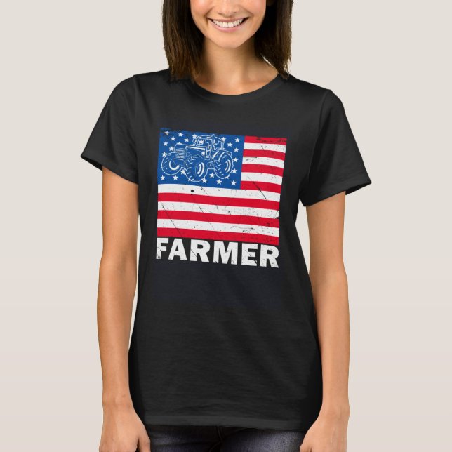 Camiseta American Tractor Farmer Patriotic Farm USA Flag Li (Frente)