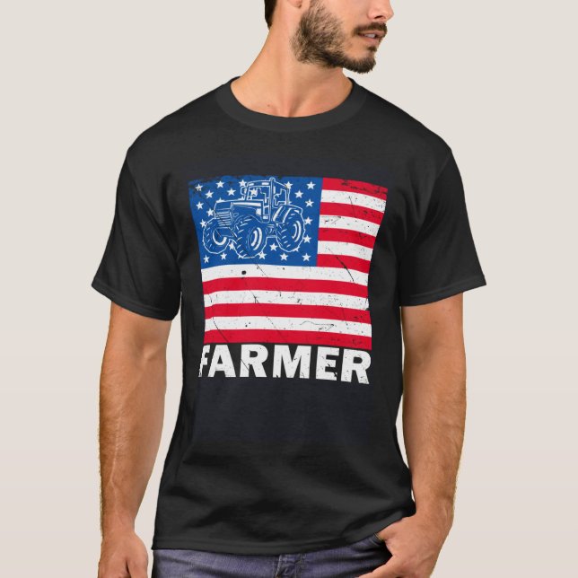 Camiseta American Tractor Farmer Patriotic Farm USA Flag Li (Frente)