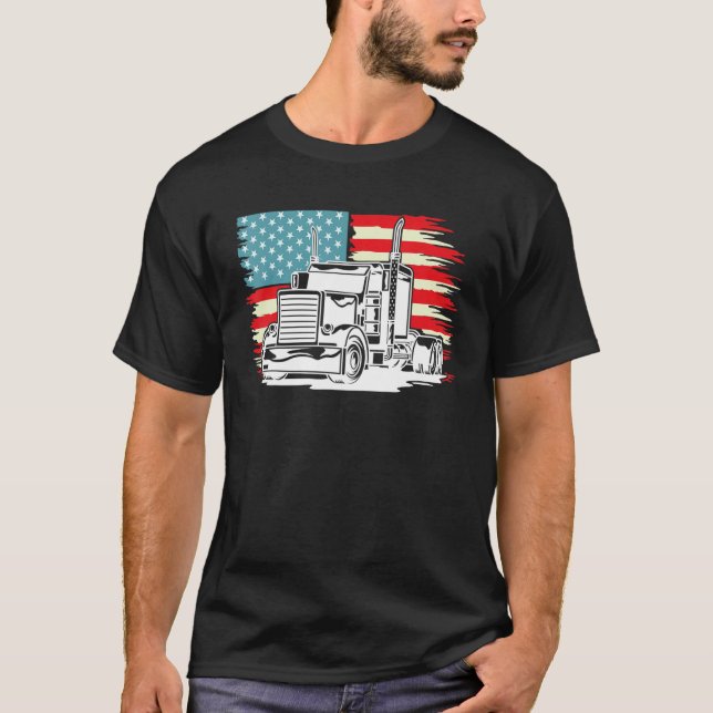 Camiseta American Truck Driver Patriotic US Flag Semi Trail (Frente)