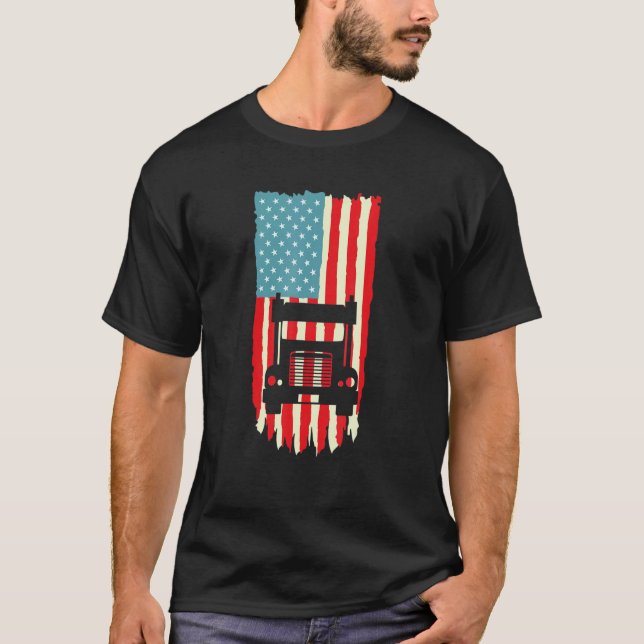 Camiseta American Truck Driver Patriotic US Flag Semi Trail (Frente)