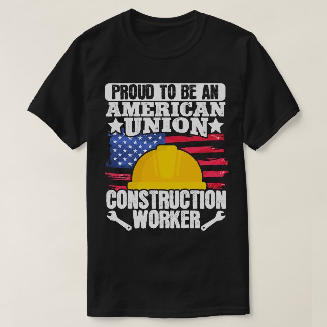 Camiseta American Union Construction Worker EUA Flag 4º (Frente do Design)
