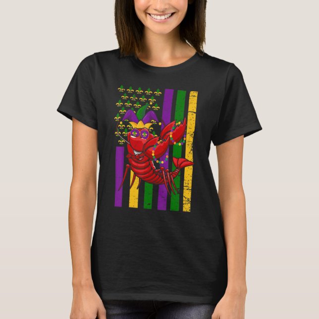 Camiseta American US Flag Crawfish Funny Mardi Gras Carniva (Frente)