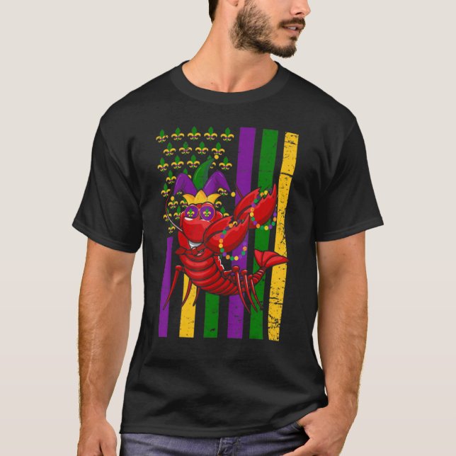 Camiseta American US Flag Crawfish Funny Mardi Gras Carniva (Frente)