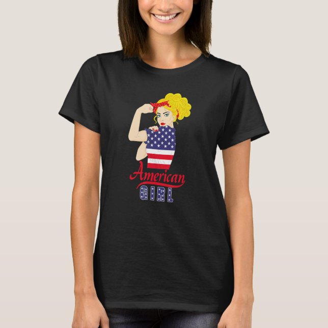 Camiseta American US Flag Girl Happy Labor Day Shirt Messy  (Frente)