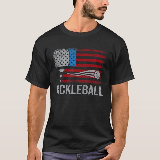Camiseta American US Flag Pickleball Player Paddleball 4th  (Frente)