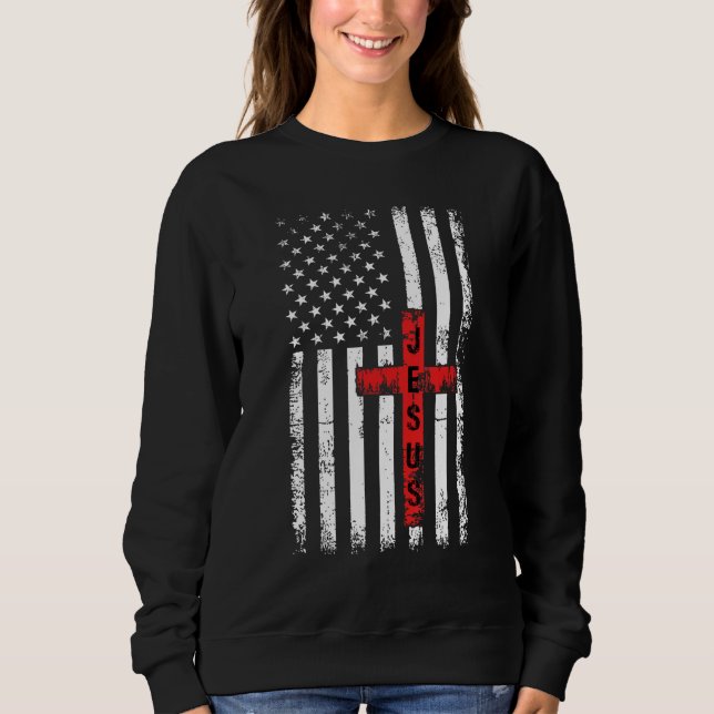 Camiseta American USA Flag Christian Cross Jesus 4th Of Jul (Frente)