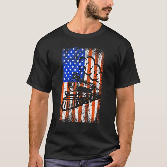 Camiseta American Usa Flag Train 4 De Julho Patriótico Retr (Frente)