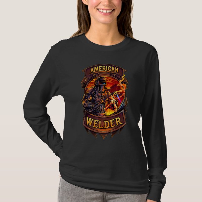 Camiseta American Welder Cyborg Com Um Cortador Oxy (Frente)