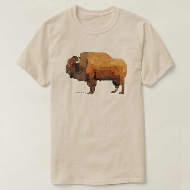 Camiseta Americana Buffalo (Bison) Watercolor (Frente do Design)