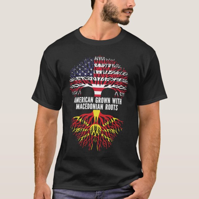 Camiseta Americano cresceu com as Raízes da Macedônia e ban (Frente)