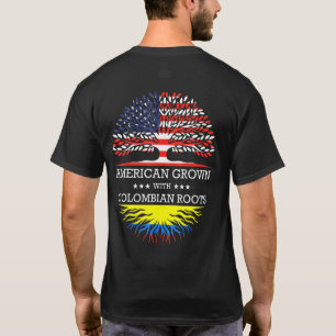 Camiseta Americano Cresceu Com Bandeira Colombiana Roots Us