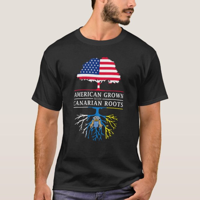 Camiseta Americano cresceu com Ilhas Canárias de Raízes Can (Frente)