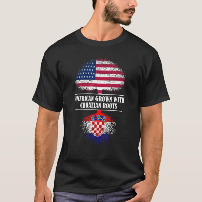 Camiseta Americano Cresceu com País Bandeira de Raízes Croa (Frente)