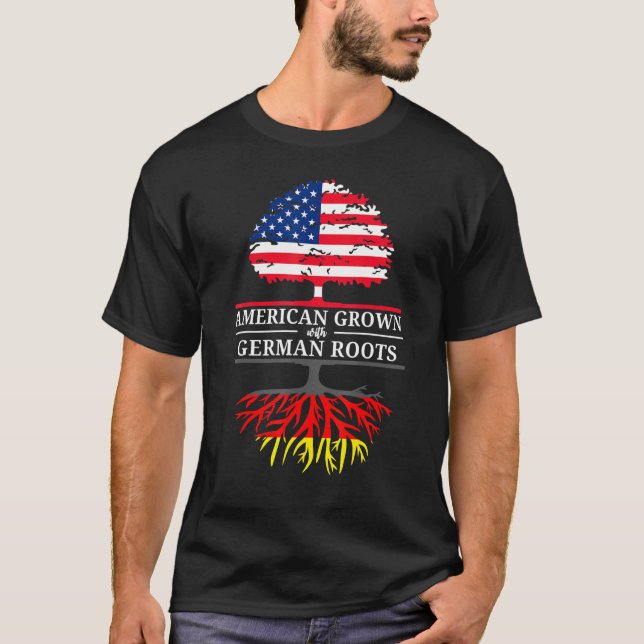 Camiseta Americano Cresceu com Raízes Alemãs E Árvore De Ba (Frente)