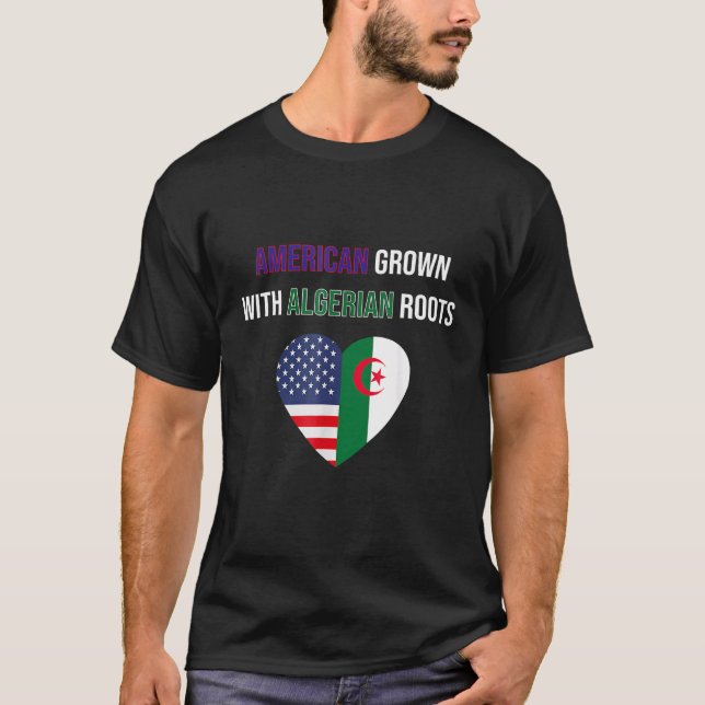 Camiseta Americano cresceu com raízes argelinas (Frente)