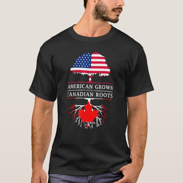 Camiseta Americano cresceu com raízes canadenses no Canadá (Frente)