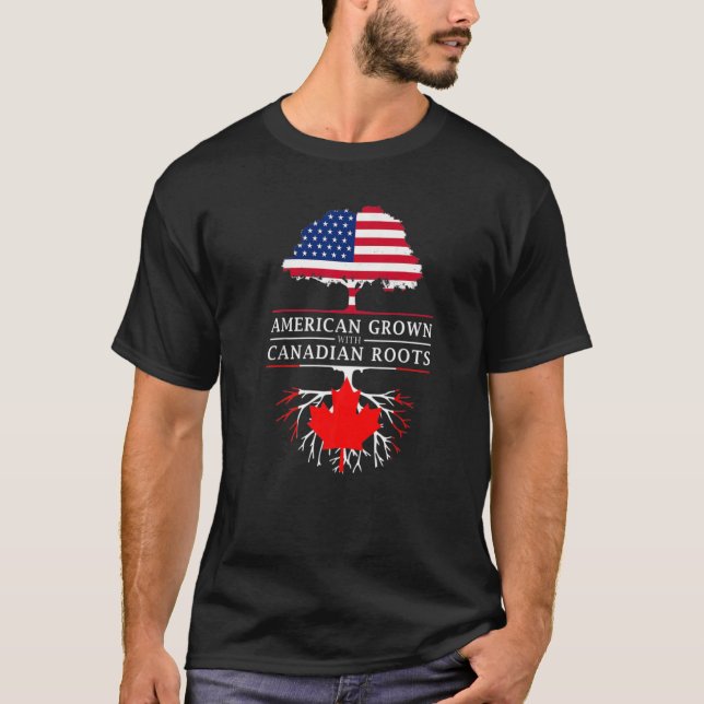 Camiseta Americano cresceu com raízes canadenses no Canadá (Frente)