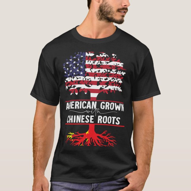 Camiseta Americano cresceu com raízes chinesas (Frente)