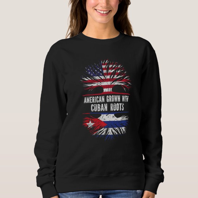 Camiseta Americano Cresceu Com Raízes Cubanas E Bandeira Do (Frente)